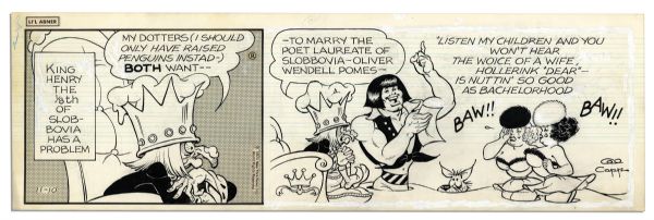 Lot of 4 ''Li'l Abner'' Comic Strips From 1971 -- Hand-Drawn & Signed by Al Capp, Who Adds a Pencil Sketch to Verso of One -- 19.75'' x 6.25'' -- Toning & White Out, Near Fine