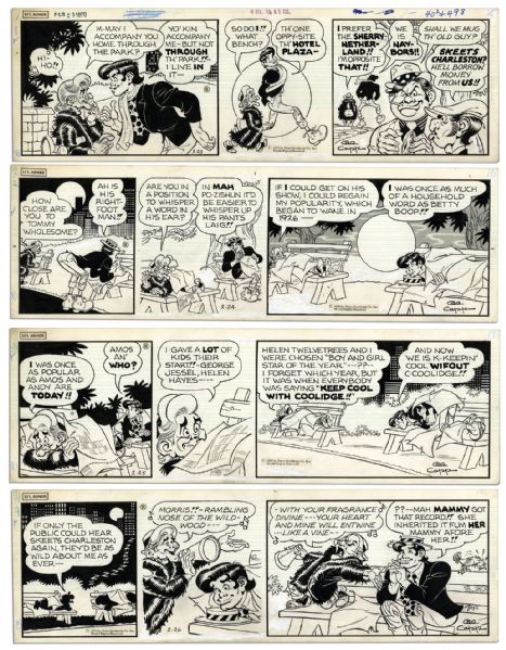 Lot of 4 ''Li'l Abner'' Comic Strips From 1970 With Abner -- Hand-Drawn & Signed by Al Capp, Who Adds Pencil Sketches to Versos -- 19.75'' x 6.25'' -- Toning & White Out, Near Fine