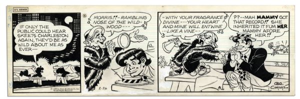 Lot of 4 ''Li'l Abner'' Comic Strips From 1970 With Abner -- Hand-Drawn & Signed by Al Capp, Who Adds Pencil Sketches to Versos -- 19.75'' x 6.25'' -- Toning & White Out, Near Fine