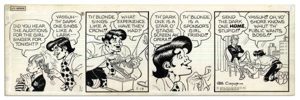 Lot of 4 ''Li'l Abner'' Comic Strips From 1970 With Abner -- Hand-Drawn & Signed by Al Capp, Who Adds Pencil Sketches to Versos of 3 -- 19.75'' x 6.25'' -- Toning & White Out, Near Fine