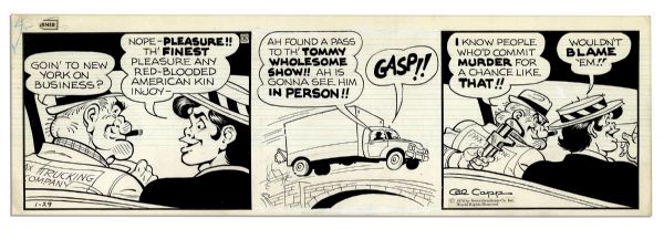 Lot of 4 ''Li'l Abner'' Comic Strips From 1970 -- Hand-Drawn & Signed by Al Capp - With One Strip Featuring Abner -- 19.5'' x 6.25'' -- Toning & White Out, Near Fine
