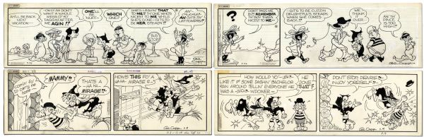 Lot of 4 ''Li'l Abner'' Comic Strips From The 1970's -- Hand-Drawn & Signed by Al Capp & Featuring The Yokum Family -- 19.5'' x 6.25'' -- Toning & White Out, Near Fine