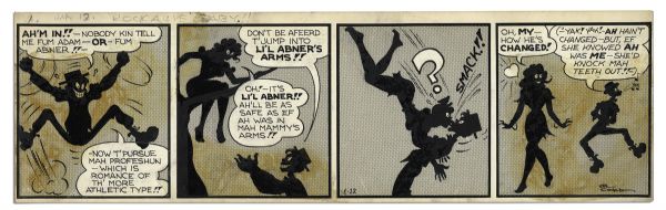 ''Li'l Abner'' 4-Panel Comic Strip From 12 January 1947 Featuring -- Hand-Drawn & Signed by Al Capp -- 22.5'' x 7'' -- Staining to Panels, Else Near Fine