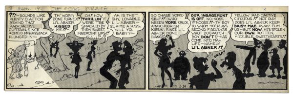 ''Li'l Abner'' 3-Panel Comic Strip From 14 January 1947 Featuring Abner -- Hand-Drawn & Signed by Al Capp -- 22.5'' x 7'' -- Toning, Near Fine