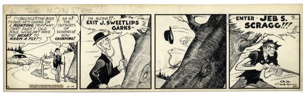 Early ''Li'l Abner'' Comic Strip From 14 March 1942 Featuring J. Sweetlips Garks aka Jeb S. Scragg -- Drawn & Signed by Al Capp -- 22.75'' x 6.75'' -- Toning, Else Near Fine