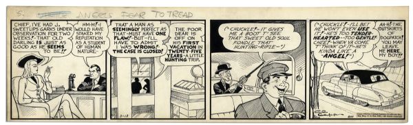 ''Li'l Abner'' Comic Strip Drawn & Signed by Capp From 13 March 1942 -- With The Chief & Gark aka Jeb Scragg & a Mention of Dogpatch -- 22.75'' x 6.75'' -- Toning, Near Fine