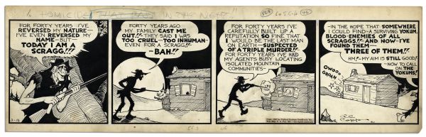 ''Li'l Abner'' Comic Strip From 16 March 1942 Featuring the Villainous Jeb S. Scragg -- Drawn & Signed by Al Capp -- 22.75'' x 7'' -- Toning, Else Near Fine