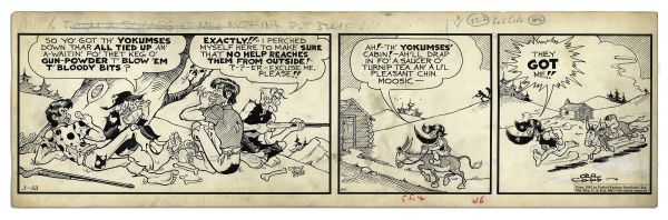 ''Li'l Abner'' Comic Strip From 23 March 1942 Featuring Jeb S. Scragg & The Yokums' Cabin -- Drawn & Signed by Al Capp -- 22.75'' x 6.75'' -- Toning & Red Pencil, Near Fine