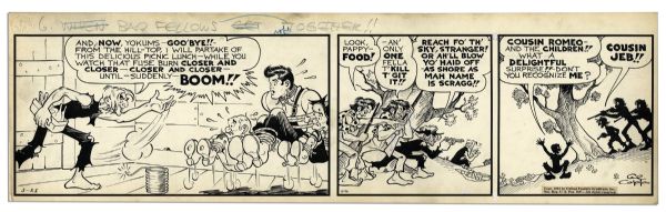 ''Li'l Abner'' Comic Strip From 21 March 1942 Featuring Li'l Abner, Pappy & Mammy Yokum -- Drawn & Signed by Capp -- 22.75'' x 6.75'' -- Toning, White Out & Minor Foxing, Else Near Fine