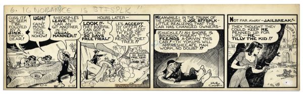 ''Li'l Abner'' Comic Strip From 27 June 1942 Featuring The Yokums, Tilly the Kid & Joe Btfsplk -- Drawn & Signed by Capp -- 22.75'' x 6.75'' -- Toning & Minor Foxing, Else Near Fine