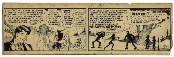 ''Li'l Abner'' Comic Strip Copy From 2 March 1942 Featuring Li'l Abner & Daisy Mae Attempting Marriage -- Drawn by Capp -- 22.75'' x 6.75'' -- Toning & Minor Foxing & Chip, Else Very Good