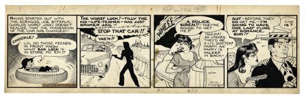 ''Li'l Abner'' Comic Strip From 29 June 1942 Featuring Li'l Abner, Tilly the Kid & Joe Btfsplk-- Drawn & Signed by Capp -- 22.75'' x 6.75'' -- Toning & Minor Foxing, Else Near Fine