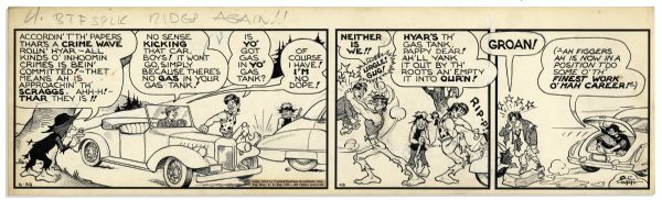 ''Li'l Abner'' Comic Strip From 25 June 1942 -- Hand-Drawn & Signed by Al Capp -- Featuring Joe Btfsplk & The Scraggs -- 22.75'' x 7'' -- Toning, White Out & Soiling, Else Near Fine