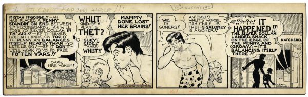 ''Li'l Abner'' Comic Strip From 22 June 1942 -- Hand-Drawn & Signed by Al Capp -- Featuring L'il Abner & Pappy -- 22.75'' x 7'' -- Toning, White Out & Soiling, Else Near Fine