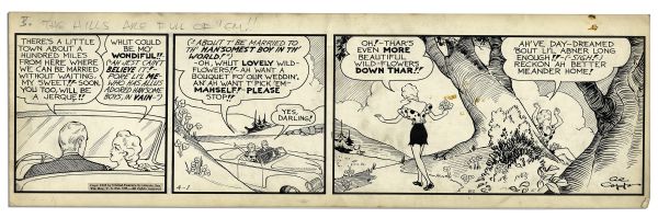''Li'l Abner'' Comic Strip From 1 April 1942 Featuring Daisy Mae -- Drawn & Signed by Capp -- 22.75'' x 6.5'' -- Minor Toning, Else Near Fine