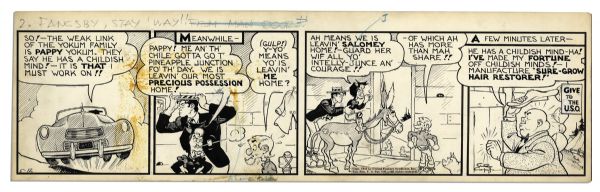 ''Li'l Abner'' Comic Strip Hand-Drawn & Signed by Al Capp From 15 May 1942 -- Abner, Mammy, Pappy, Salomey & J. Roaringham Fatback -- 22.75'' x 7'' -- Toning, White Out & Staining Else Near Fine