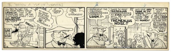 ''Li'l Abner'' Comic Strip From 15 May 1942 Featuring Pappy, Salomey & J. Roaringham Fatback -- Hand-Drawn & Signed by Al Capp -- 22.75'' x 7'' -- Toning & White Out, Near Fine