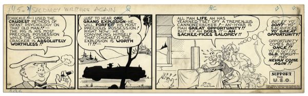 ''Li'l Abner'' Comic Strip From 15 May 1942 Featuring Pappy, Salomey & J. Roaringham Fatback -- Hand-Drawn & Signed by Al Capp -- 22.75'' x 7'' -- Toning & White Out, Near Fine