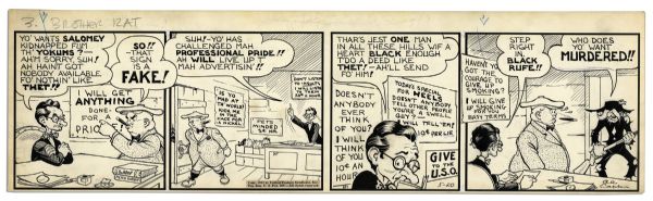 ''Li'l Abner'' Comic Strip From 20 May 1942 Featuring Available Jones & Black Rufe -- Hand-Drawn & Signed by Al Capp -- 22.75'' x 7'' -- Toning & White Out, Near Fine