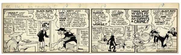 ''Li'l Abner'' Comic Strip Hand-Drawn & Signed by Al Capp  From 21 May 1942 -- Featuring Available Jones & Black Rufe -- 22.75'' x 7'' -- Toning & White Out, Near Fine