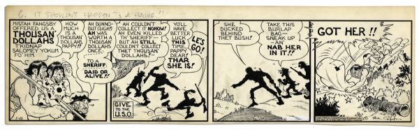 ''Li'l Abner'' Comic Strip Hand-Drawn & Signed by Al Capp From 23 May 1942 -- The Scraggs Plot to Kidnap Salomey -- 22.75'' x 7'' -- Toning & White Out, Near Fine