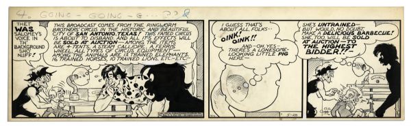 ''Li'l Abner'' Comic Strip From 28 May 1942 -- Hand-Drawn & Signed by Al Capp -- Scraggs Tell Pappy They Have Salomey Hostage -- 22.75'' x 7'' -- Toning & White Out, Near Fine