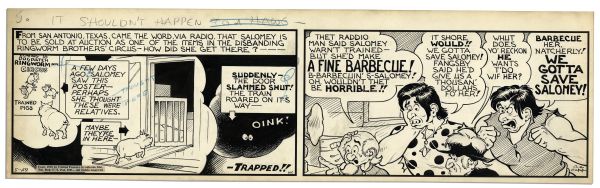 ''Li'l Abner'' Comic Strip From 29 May 1942 -- Hand-Drawn & Signed by Al Capp -- 22.75'' x 7'' -- Toning & White Out, Near Fine