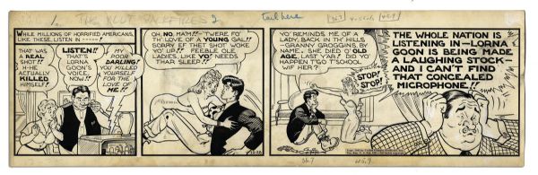 ''Li'l Abner'' Comic Strip From 28 December 1942 Featuring Abner & ''Lorna Goon'' -- Hand-Drawn & Signed by Al Capp -- 22.75'' x 7'' -- Toning & White Out -- Near Fine
