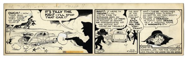 ''Li'l Abner'' Comic Strip From 2 July 1942 Featuring Abner, Mammy & Pappy, Tilly The Kid & Joe Btfsplk  -- Drawn & Signed by Capp -- 22.75'' x 6.75'' -- Toning & White Out, Near Fine