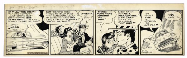 ''Li'l Abner'' Comic Strip From 30 June 1942 Featuring Abner, Mammy, Pappy & Tilly The Kid -- Drawn & Signed by Capp -- 22.75'' x 6.75'' -- Toning & White Out, Near Fine