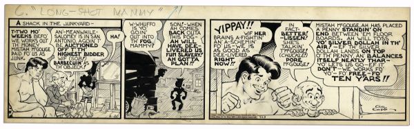 ''Li'l Abner'' Comic Strip From 20 June 1942 Featuring Abner & Pappy -- Drawn & Signed by Capp -- 22.75'' x 6.75'' -- Toning & White Out, Near Fine