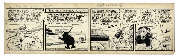 ''Li'l Abner'' Comic Strip From 11 May 1942 -- Drawn & Signed by Capp -- Featuring Boar Scarloff -- 22.75'' x 6.75'' -- Toning & White Out, Near Fine