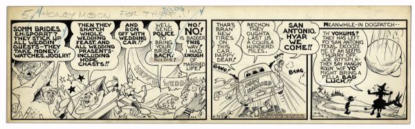''Li'l Abner'' Comic Strip Drawn & Signed by Capp From 19 June 1942 -- Joe Btfsplk & Aftermath of Scraggs Posing as Mail Order Brides -- 22.75'' x 6.75'' -- Toning, & Blue Pencil, Near Fine