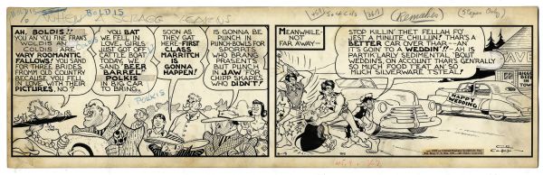 ''Li'l Abner'' Comic Strip From 15 June 1942 -- Drawn & Signed by Capp -- 22.75'' x 6.75'' -- Toning & Blue Pencil, Near Fine