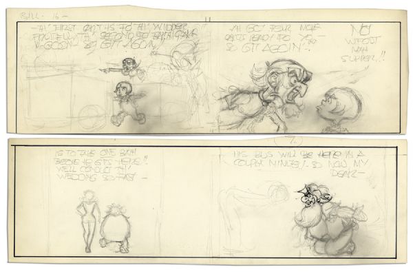 Unfinished Al Capp Comic Strip -- Both Sides Are Illustrated in Pencil With Ink Started to One Side -- 19.75'' x 6.25'' -- Near Fine