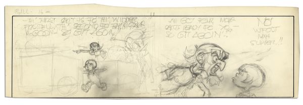 Unfinished Al Capp Comic Strip -- Both Sides Are Illustrated in Pencil With Ink Started to One Side -- 19.75'' x 6.25'' -- Near Fine