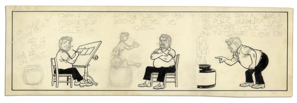 Unfinished, Undated Comic by Al Capp -- Drawn in Pencil on Both Sides With Some Ink -- Self Portrait of Capp as Cartoonist -- 19.75'' x 6.25'' -- Toning & Faint Staining, Near Fine
