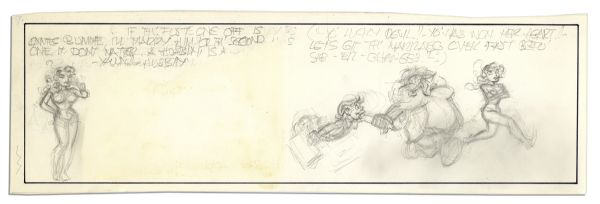 Unfinished Comic Strip by Al Capp in Pencil -- Undated & Untitled Strip is Likely For ''Li'l Abner'' -- 19.5'' x 6.25'' -- Light Staining to Left Half, Else Near Fine