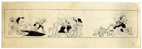 Al Capp ''Li'l Abner'' Unfinished Hand-Drawn Comic Strip -- Featuring The Abner Family -- Measures 27'' x 9'' in Pencil & Ink -- Minor Foxing, Else Near Fine