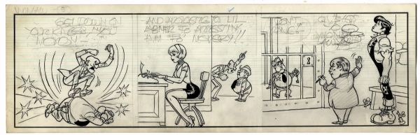 Al Capp ''Li'l Abner'' Unfinished Hand-Drawn Comic Strip -- Featuring Li'l Abner -- Measures 19.5'' x 6.25'' in Pencil & Ink With Character Sketch to Verso -- Near Fine