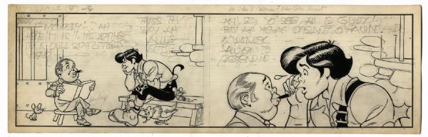 Al Capp ''Li'l Abner'' Unfinished Hand-Drawn Comic Strip -- Featuring Li'l Abner -- Measures 19.5'' x 6.25'' in Pencil & Ink With Character Sketche to Verso -- Near Fine