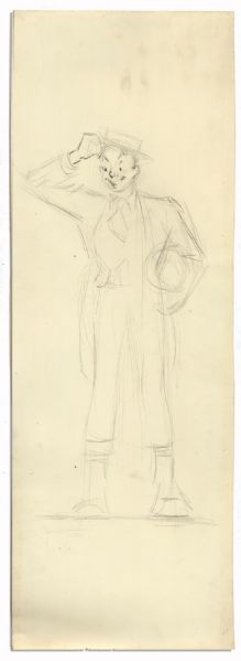 Al Capp Early Sketch in Pencil -- Most Likely From ''Li'l Abner'' & Depicting a Character in a Top Hat -- Drawn Vertically on Strip Measuring 8'' x 23'' -- Near Fine