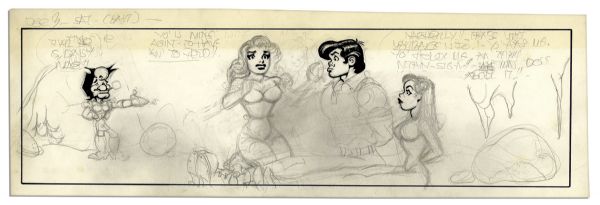 Al Capp ''Li'l Abner'' Unfinished Hand-Drawn Comic Strip -- Featuring Li'l Abner, Daisy Mae & Mammy Yokum -- Measures 19'' x 6.25'' in Pencil & Ink -- Near Fine
