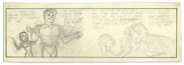 Al Capp ''Li'l Abner'' Unfinished Hand-Drawn Comic Strip -- Featuring Li'l Abner & With a Mention of Sadie Hawkins Day -- Measures 18.75'' x 6.25'' in Pencil -- Near Fine