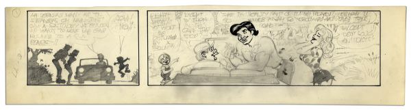 Al Capp ''Li'l Abner'' Unfinished Hand-Drawn Comic Strip -- Featuring Li'l Abner, Daisy Mae & Honest Abe -- Measures 23.25'' x 5.75'' in Pencil & Ink -- Near Fine