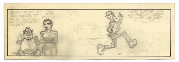 ''Li'l Abner'' Unfinished Comic Strip by Al Capp in Pencil -- Undated Strip Features Fearless Fosdick -- 18.5'' x 6.5'' -- Near Fine