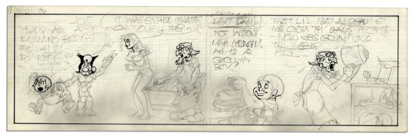 Unfinished Comic Strip by Al Capp in Pencil & Ink -- Undated Strip Features Mammy & Pappy Yokum, Daisy Mae & Honest Abe -- 19.5'' x 6.25'' -- Near Fine