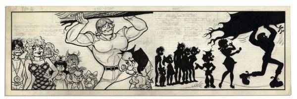 ''Li'l Abner'' Unfinished Comic Strip by Al Capp in Pencil With Some Ink -- Undated -- With Mammy Yokum -- 19.5'' x 6.25'' -- Minor Toning, Else Near Fine
