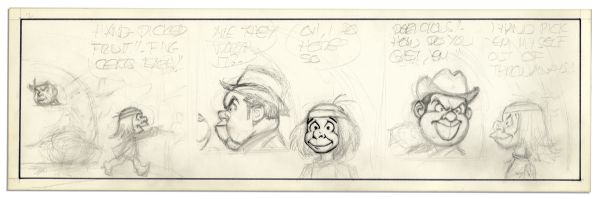 Unfinished Comic Strip by Al Capp in Pencil & Ink -- Undated -- 19.75'' x 6.25'' -- Minor Toning, Else Near Fine