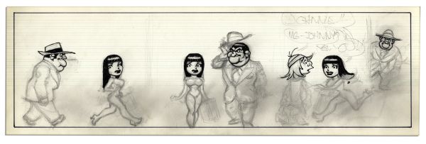 Unfinished Comic Strip by Al Capp in Pencil & Black Ink -- Undated -- 19.75'' x 6.25'' -- Near Fine